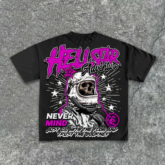 Astronaut of Skull Retro Graphic Cotton T-Shirt