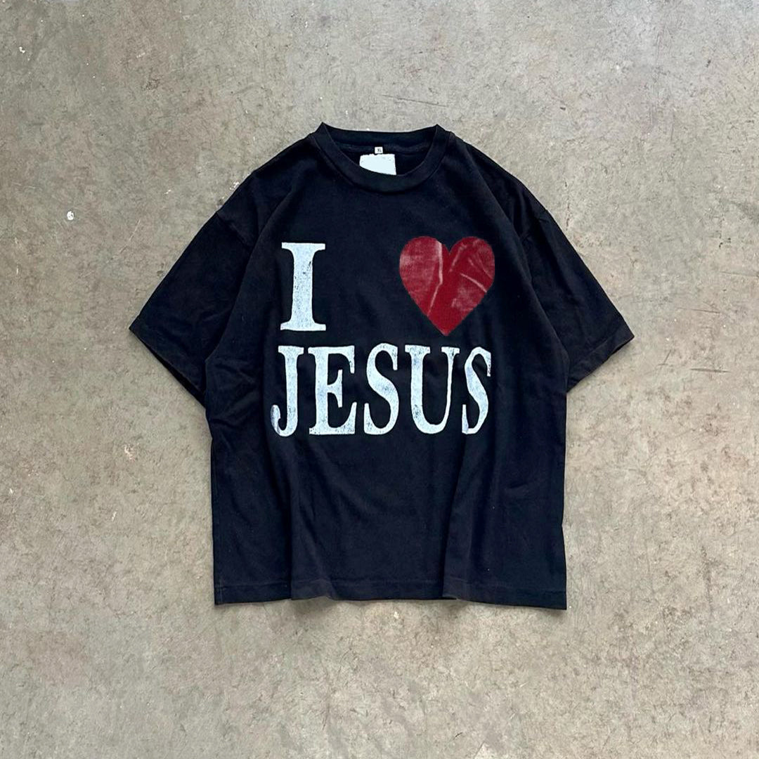 I Love Jesus Graphic Black Cotton T-Shirt