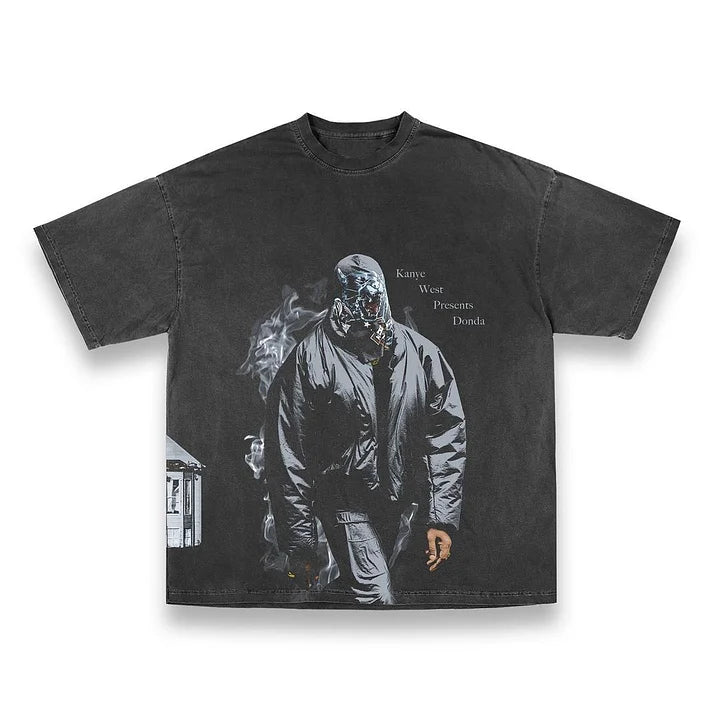 Masked Rapper Donda Print Washed Short-Sleeved T-Shirt