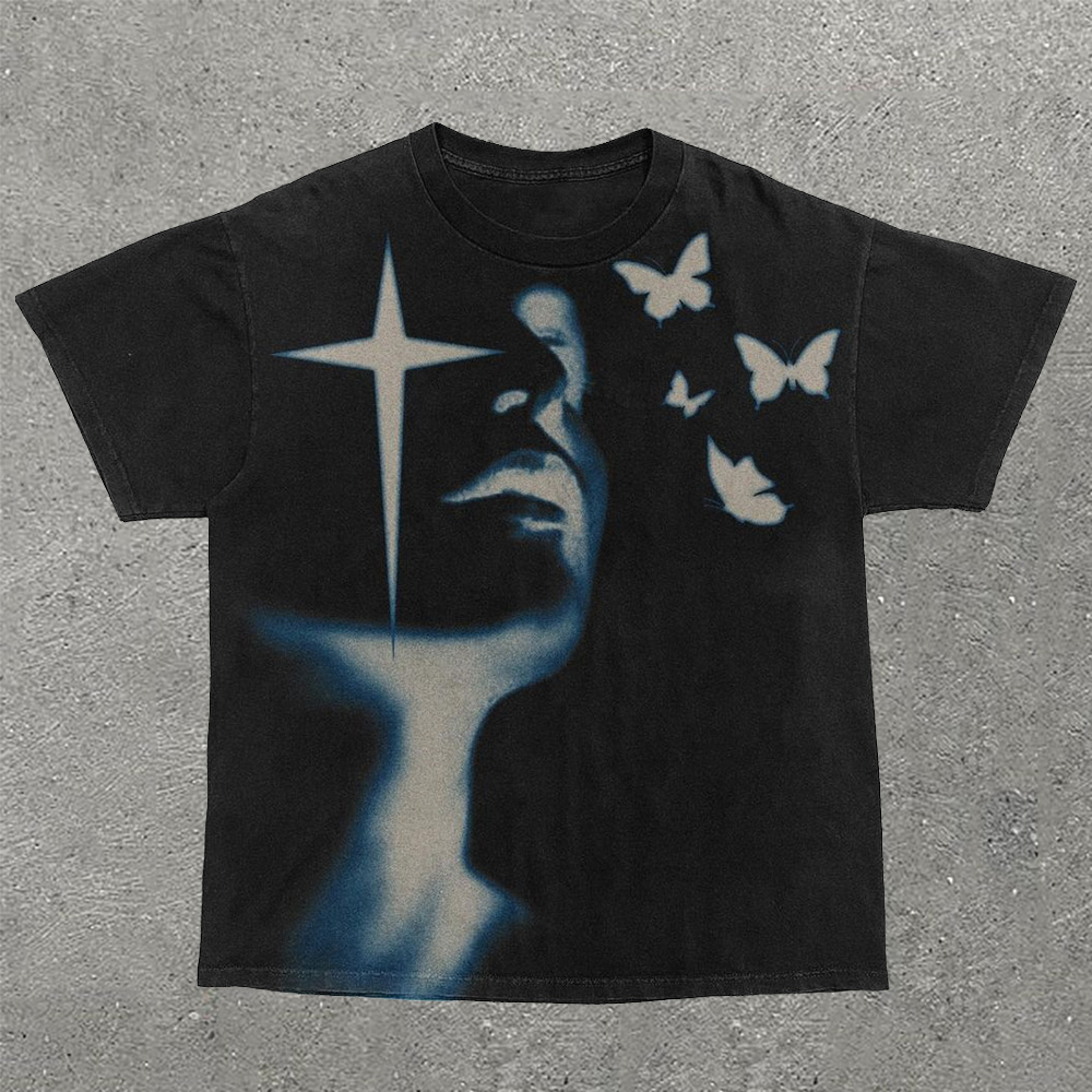 Casual Cross And Butterfly Graphic Print T-Shirt