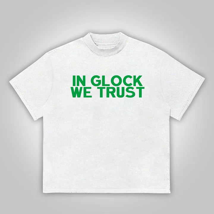 Vintage In Glock We Trust Graphic Cotton T-Shirt