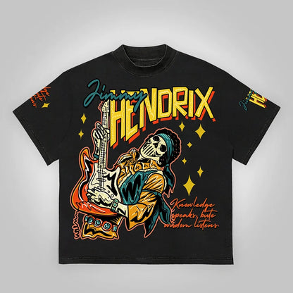 Hendrix Fashion Guitarist Graphic Cotton T-Shirt