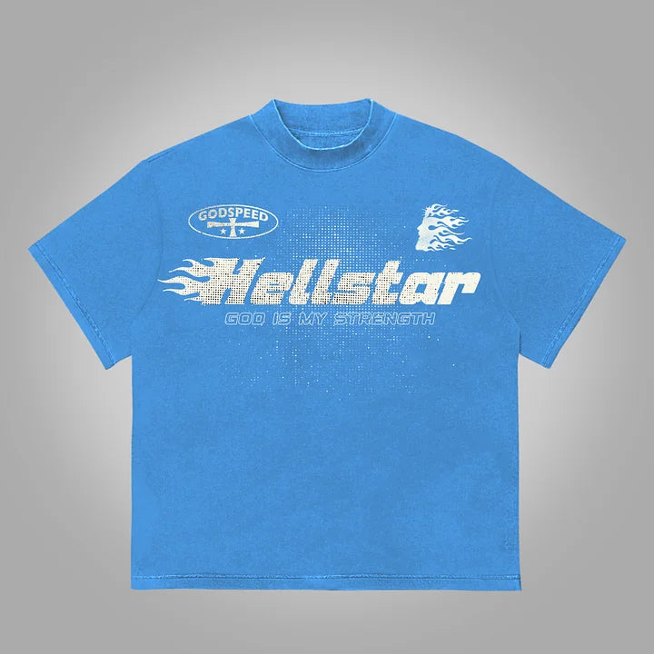 Hellstar Flame Jesus Silhouette Network Vintage Graphics Cotton T-Shirt