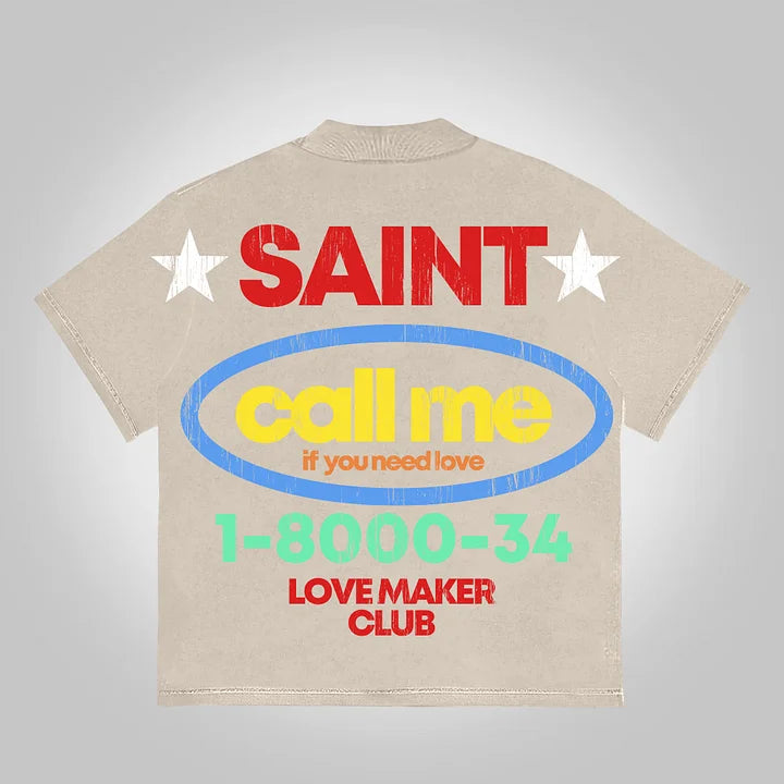 Vintage Saint Call Me If You Need Love Graphic Short T-Shirt