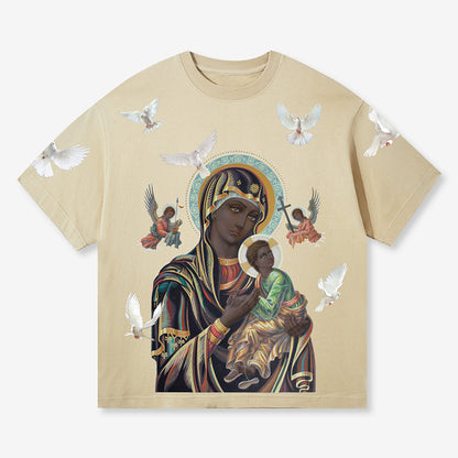 Unisex Black Madonna And Child Graphic Cotton T-Shirt