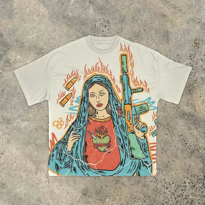 Fire Goddess Print Vintage T-Shirt