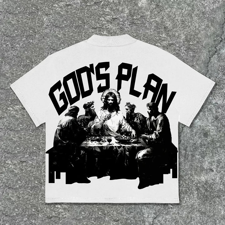 Unisex Men's God's Plan Faith Vintage Graphic Street Cotton T-Shirt