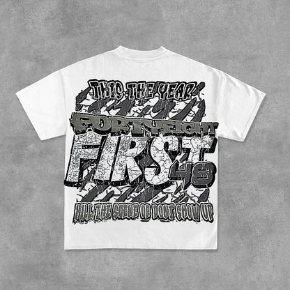 Retro First Number 48 Graphic Cotton T-Shirt