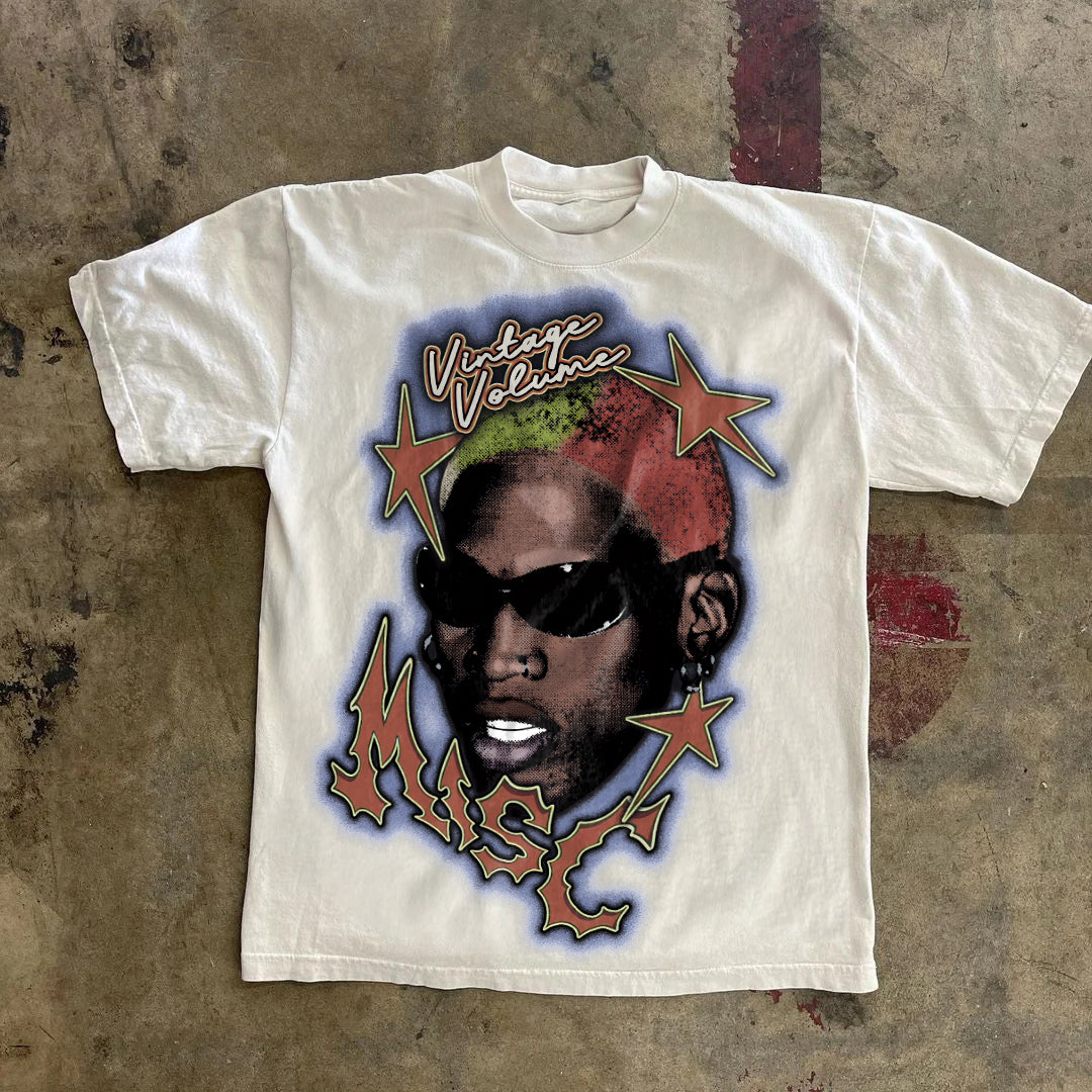 Vintage Hiphop Star Graphic Cotton Short Sleeve T-Shirt