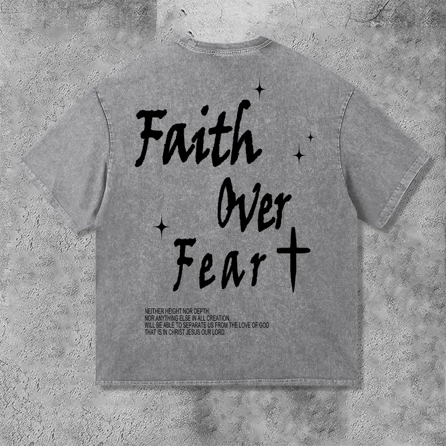 Faith Over Fear Bible Graphic Print Acid Washed T-Shirt