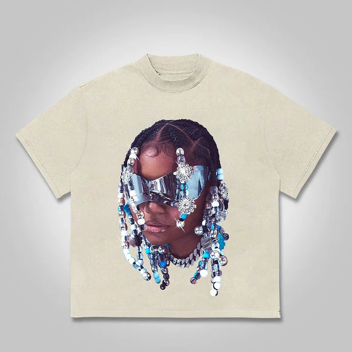 Jewelry Street Portrait Print Cotton T-shirt