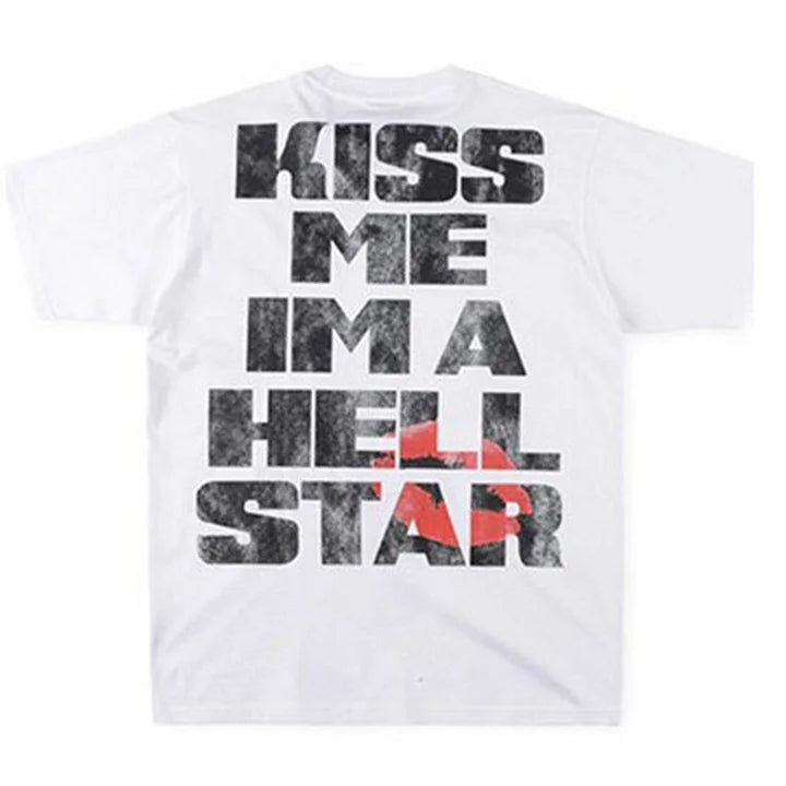 Vintage Kiss Me In Hell Star Graphic Cotton T-Shirt