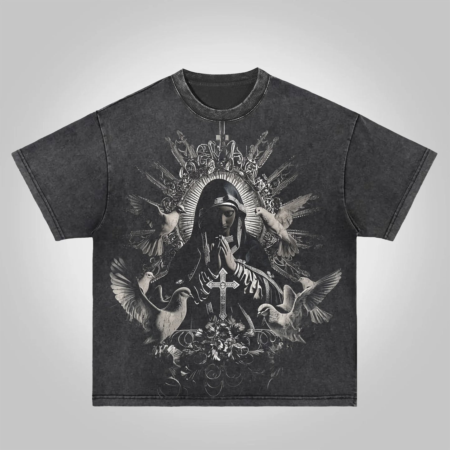 Virgin Mary Praying Acid Washed T-shirt