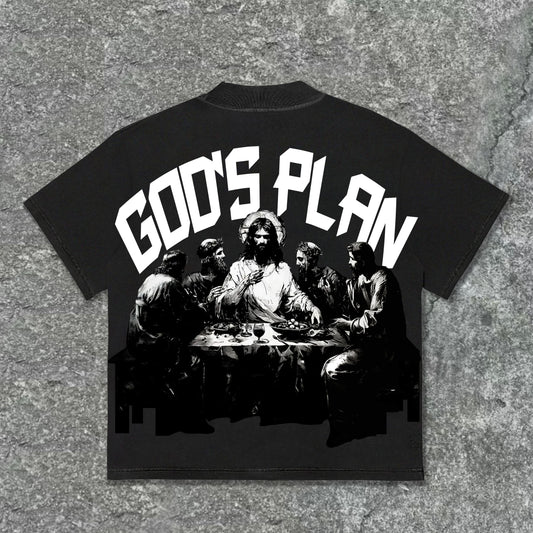 Unisex Men's God's Plan Faith Vintage Graphic Street Cotton T-Shirt