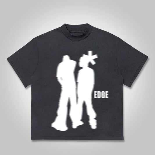 Street Portrait Edge Graphic Print Cotton T-shirt