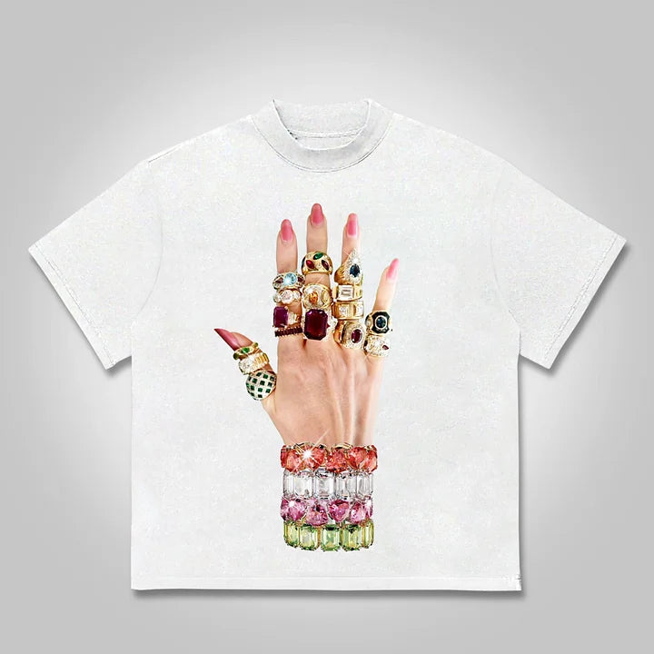 Colorful Art Bracelet And Ring Print Cotton T-shirt