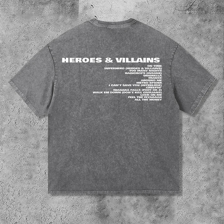 Metro Boomin Hero & Villains Graphic Vintage Acid Wash T-Shirt