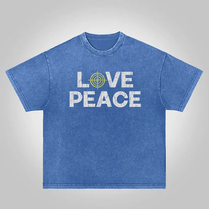 Love Peace Retro Deconstructed Gun Graphic Acid Wash T-shirt