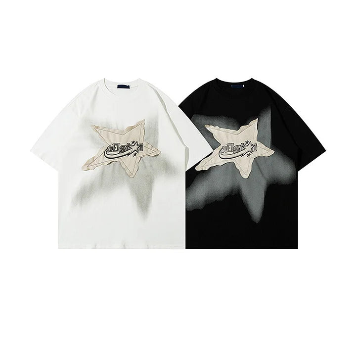 Unisex Embroidery Star Graphic Street Cotton T-Shirts