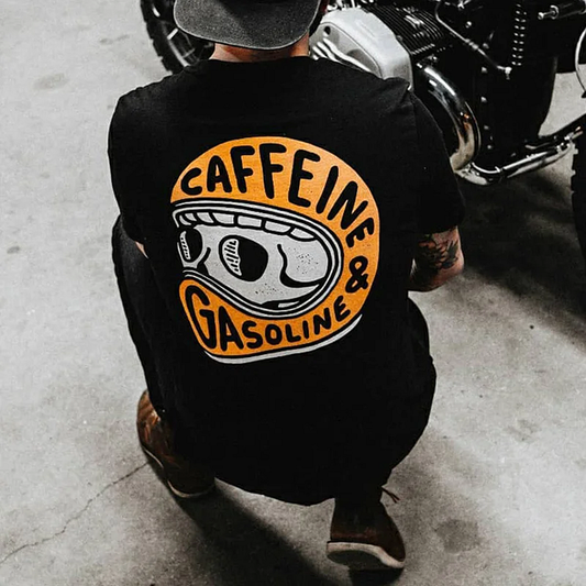 Caffeine & Gasoline Skull Print Black T-Shirt