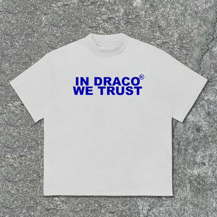 Vintage In Draco We Trust Graphic Cotton T-Shirt