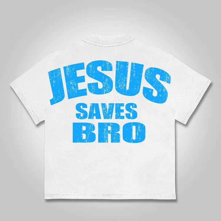 Vintage Jesus Saves Bro Graphics Print Cotton T-shirt