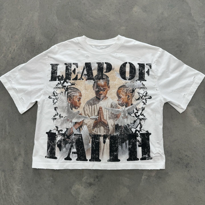 Vintage Leap Of Faith Graphic 100% Cotton T-Shirt