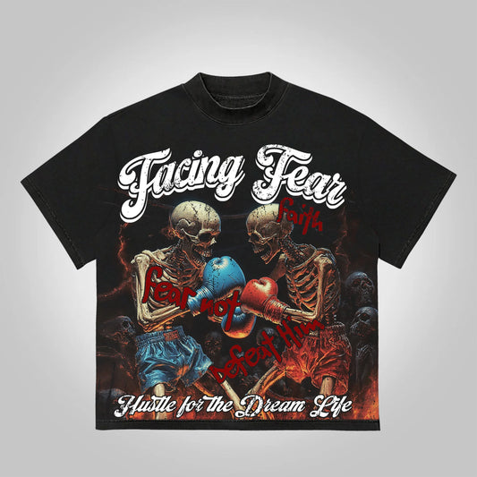 Flaming Skull Boxer Faith Print Cotton T-shirt