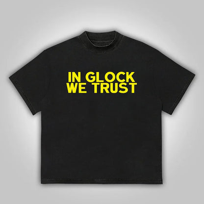 Vintage In Glock We Trust Graphic Cotton T-Shirt