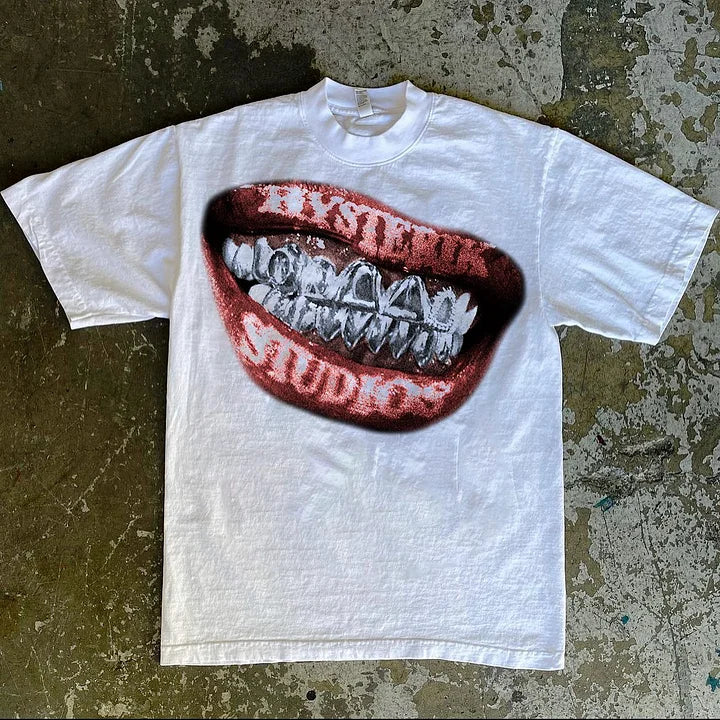 Hip Hop Rapper Mouth Graphic Print T-Shirt