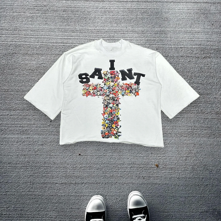 Vintage Saint Cross Art Graphic Cotton T-Shirt