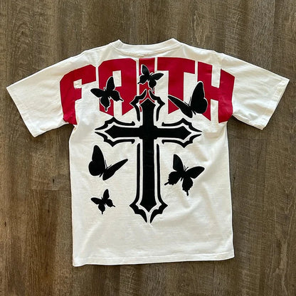 Vintage Faith Cross Graphic Cotton T-Shirt