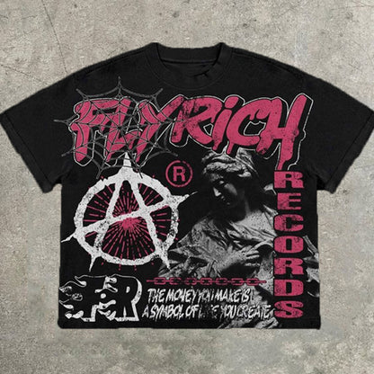 Y2k Vintage Flyrich 2019 World Graphic Cotton T-Shirt