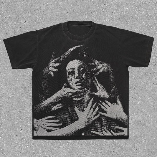 Vintage Unisex Crying Girl Graphic Casual Cotton T-Shirt