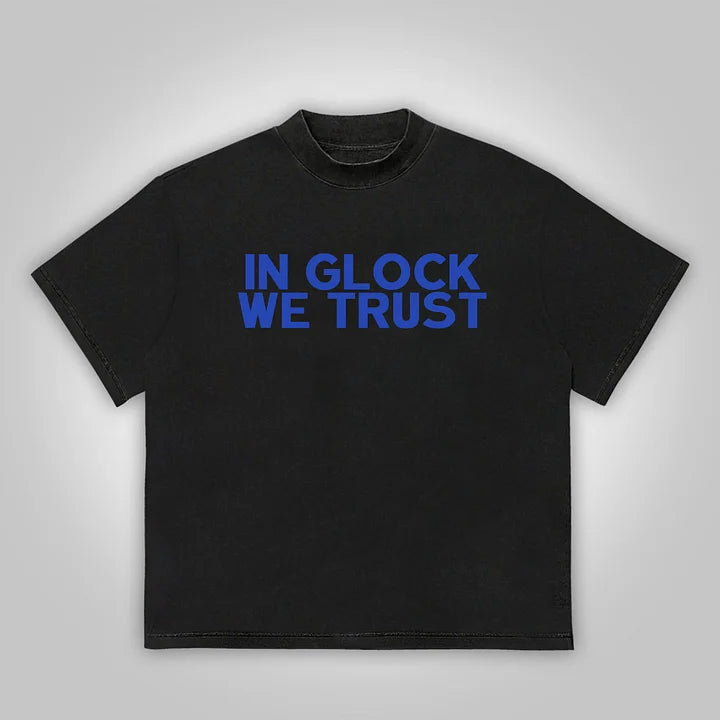 Vintage In Glock We Trust Graphic Cotton T-Shirt