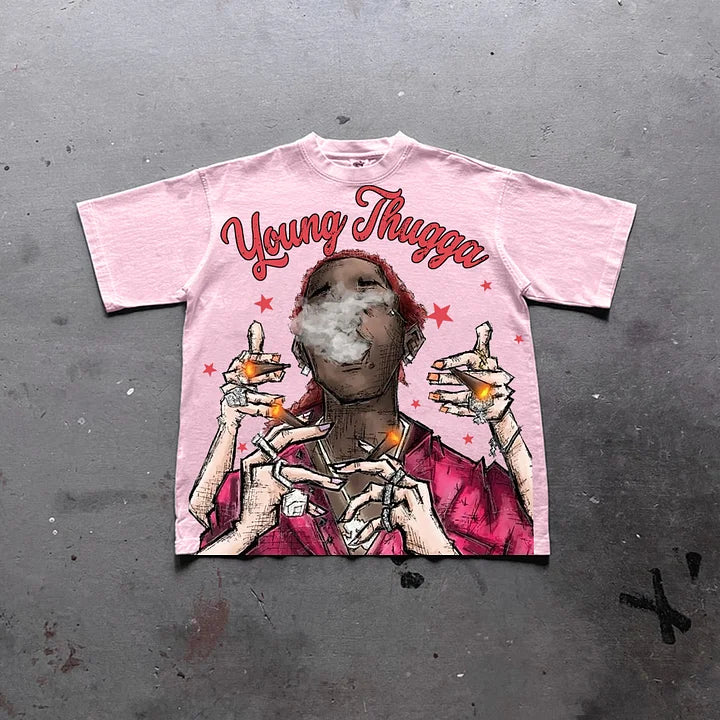 Young Thugga Vintage Graphics Print Cotton T-Shirt