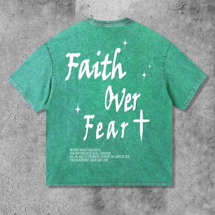 Faith Over Fear Bible Graphic Print Acid Washed T-Shirt