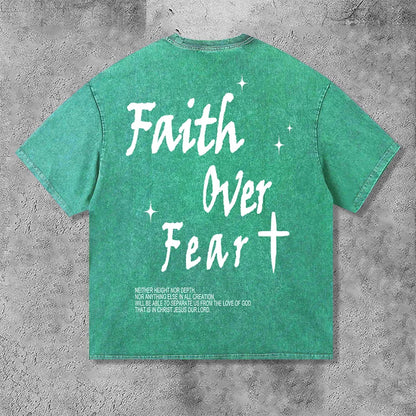 Faith Over Fear Bible Graphic Print Acid Washed T-Shirt