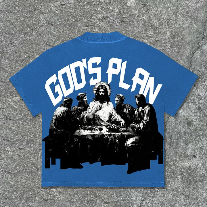 Unisex Men's God's Plan Faith Vintage Graphic Street Cotton T-Shirt