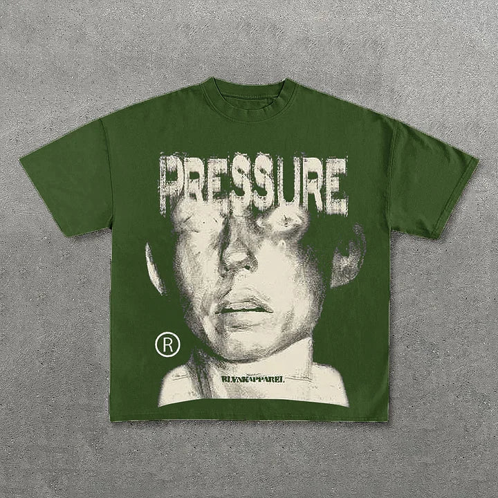 Retro Pressure Graphic Print Cotton T-Shirt