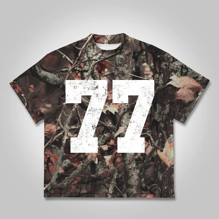 Digital Leaf Camouflage Graphic Cotton T-shirt