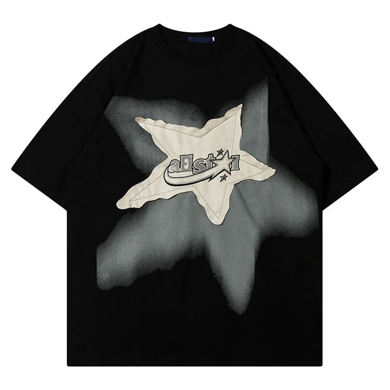 Unisex Embroidery Star Graphic Street Cotton T-Shirts