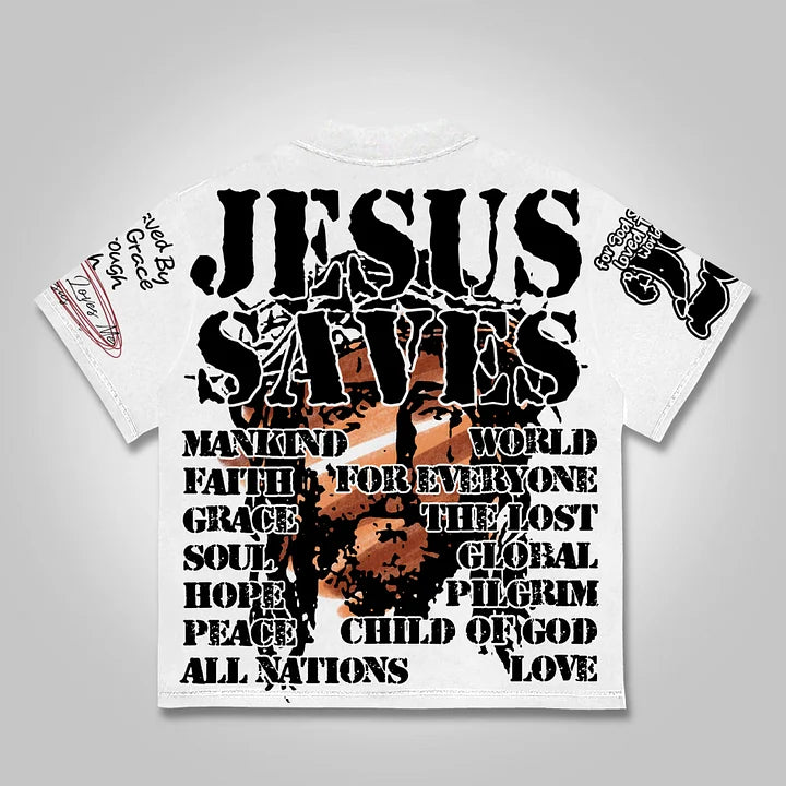 Vintage Graffiti Jesus Graphic Cotton T-shirt