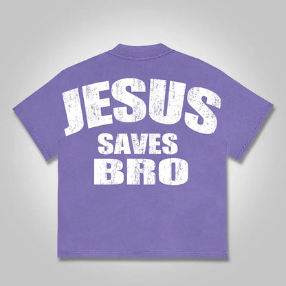 Vintage Jesus Saves Bro Graphics Print Cotton T-shirt