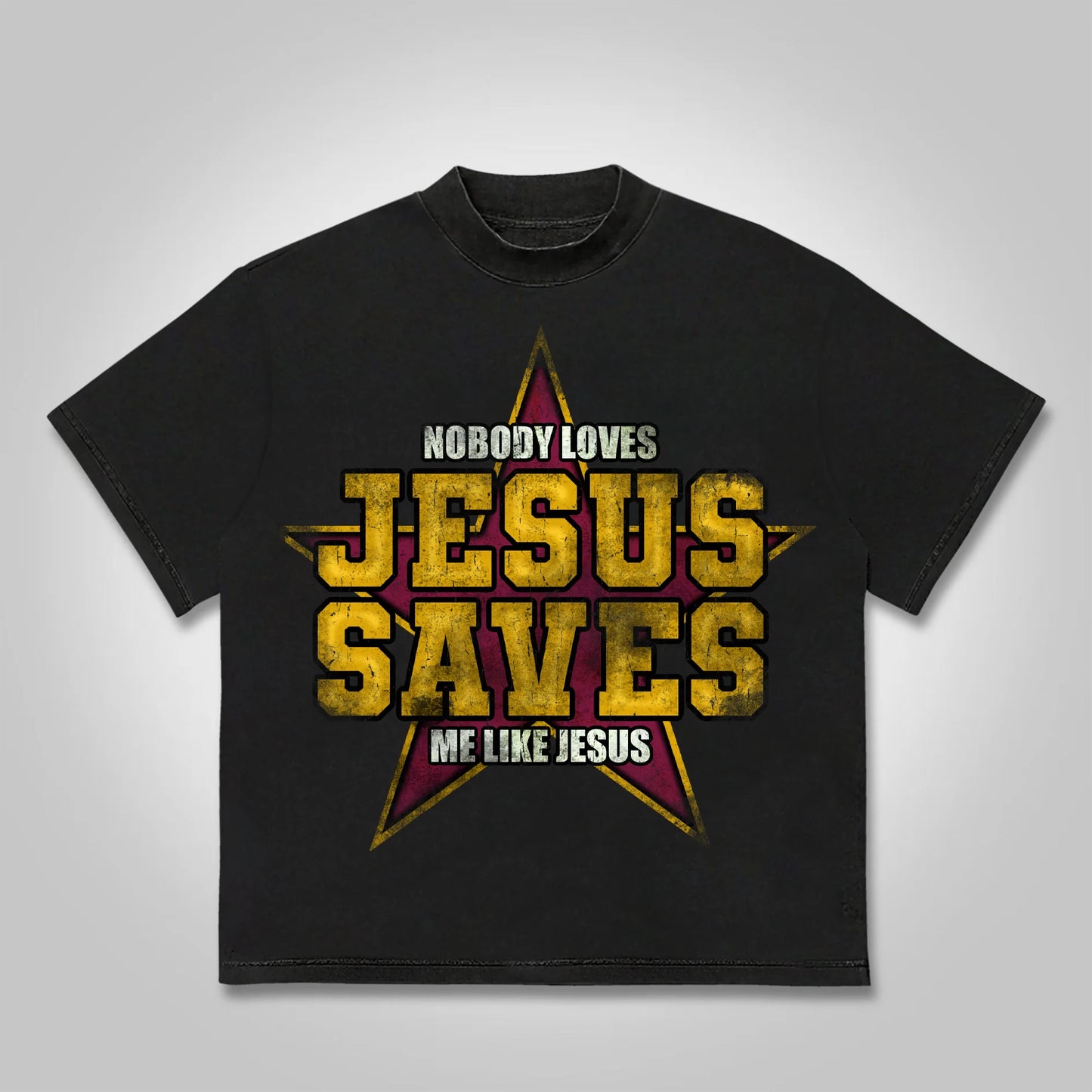 Jesus Saves Vintage Aged Star Graphic Cotton T-shirt