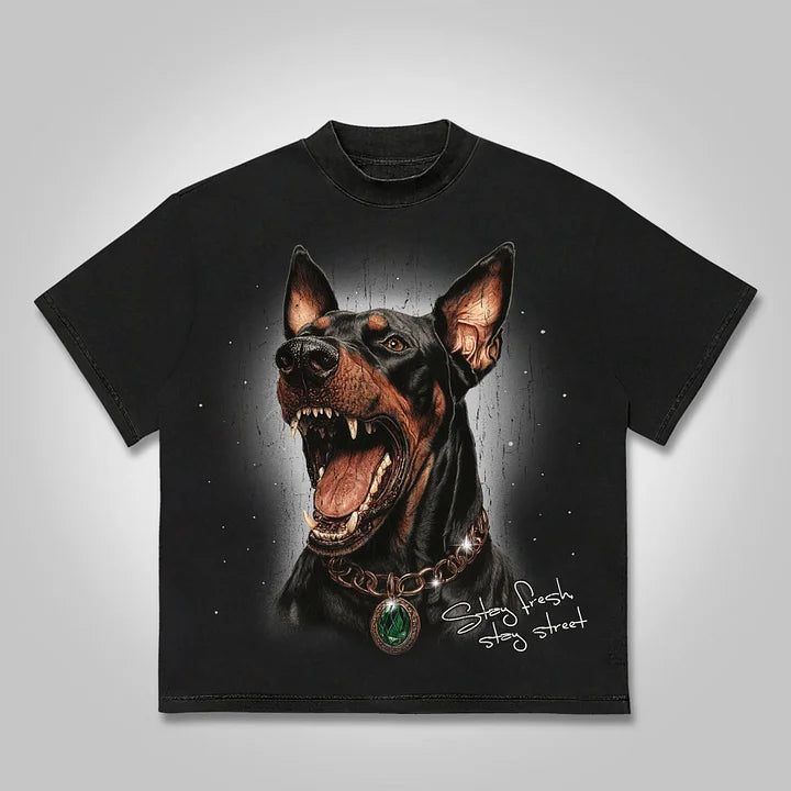 Vintage Street Doberman Graphic Cotton T-shirt