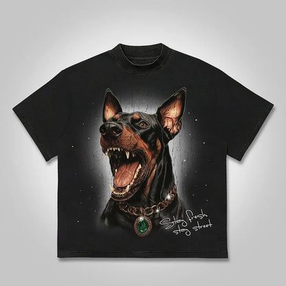 Vintage Street Doberman Graphic Cotton T-shirt