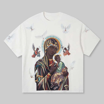 Unisex Black Madonna And Child Graphic Cotton T-Shirt