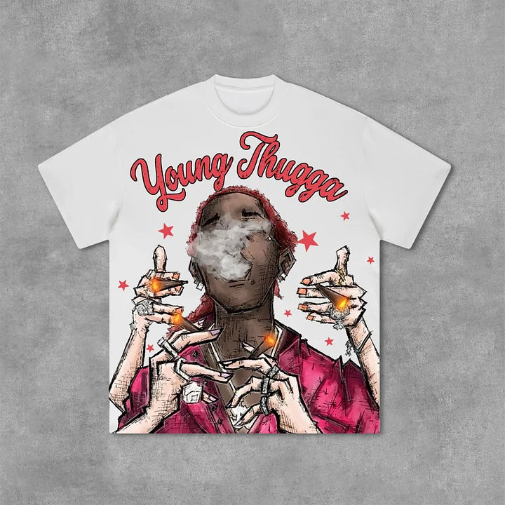 Young Thugga Vintage Graphics Print Cotton T-Shirt