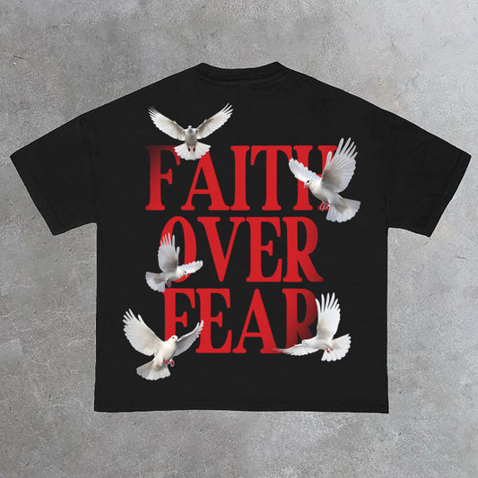 Short Sleeve Faith Over Fear Print Cotton T-Shirt